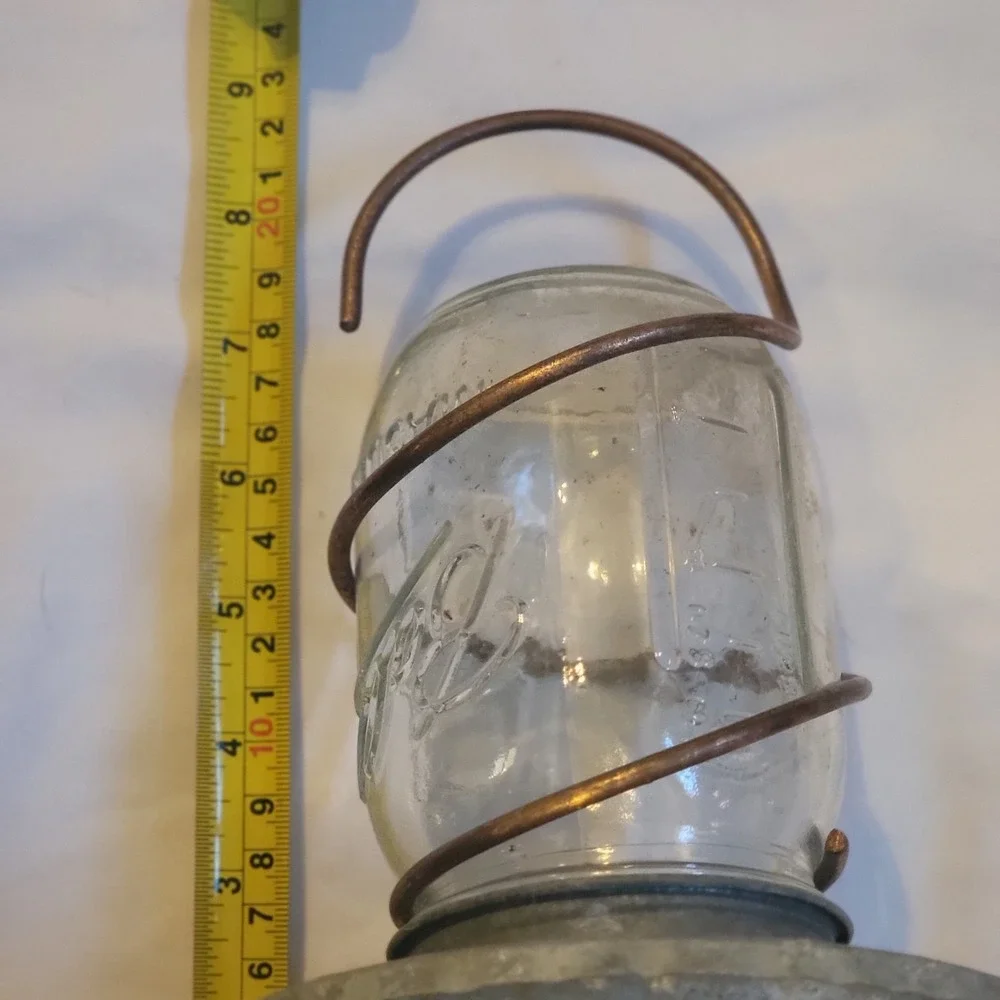 Vintage Ball Mason Jar Chicken Small Animal Metal Feeder w/Copper Hanger Rustic